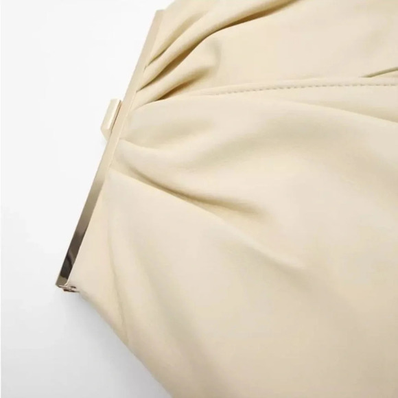 ZARA NEW LEATHER DOUBLE COMPARTMENT PLEATED CROSSBODY BAG OFF WHITE 6740/510 - Picture 7 of 8